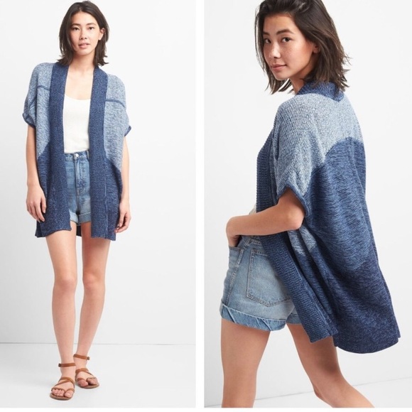 GAP Sweaters - GAP Cotton Open Front Dropped Shoulder Short Sleeve Patchwork Cardigan Sweater